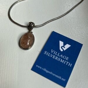 Strawberry Quartz Silver Pendant with Chain Necklace